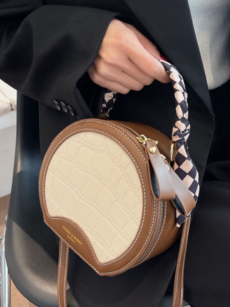 Trendy Klein Kabelka Se Vzorem Modrého Kamene Umělá Kůže Nýt Kulaté Hedvábné Šátky Dekorace Crossbody