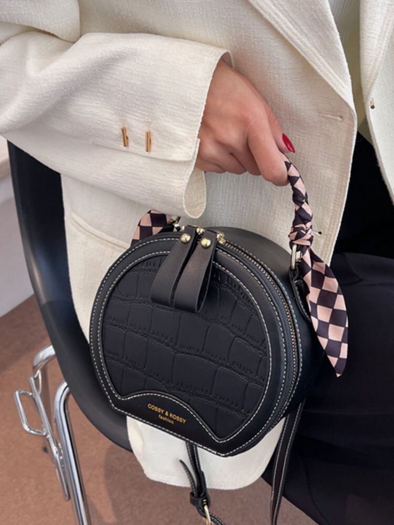 Trendy Klein Kabelka Se Vzorem Modrého Kamene Umělá Kůže Nýt Kulaté Hedvábné Šátky Dekorace Crossbody