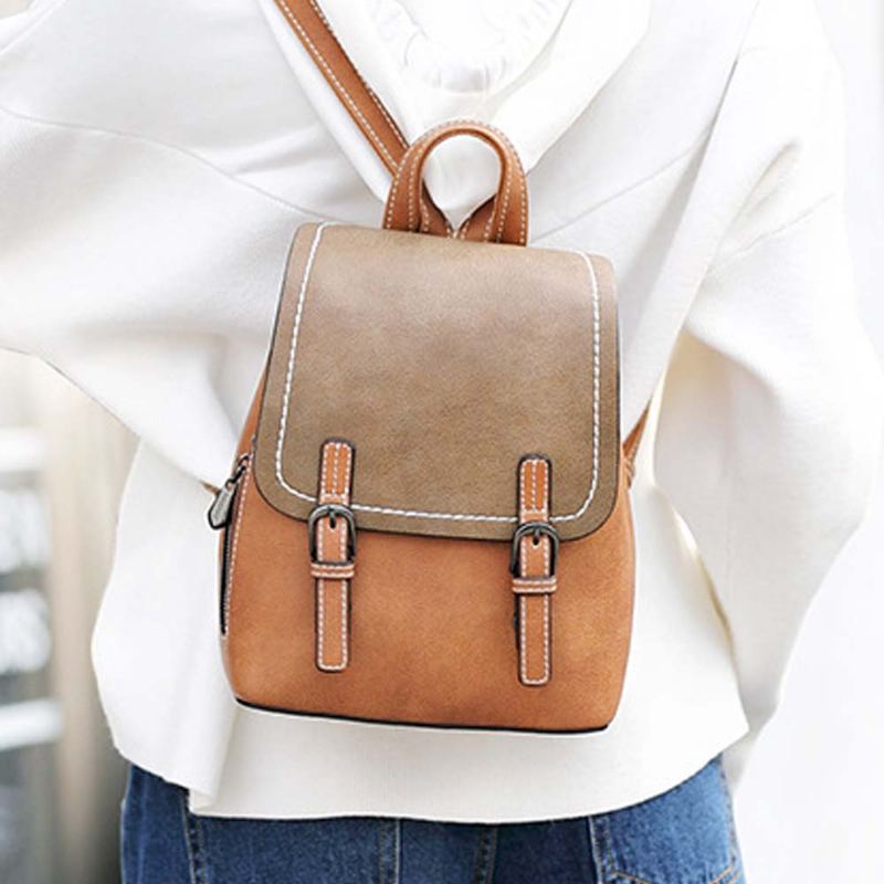 Vintage Casual Magnetic Travel Backpack Elegantní Dívčí Taška Přes Rameno Z Pu Kůže