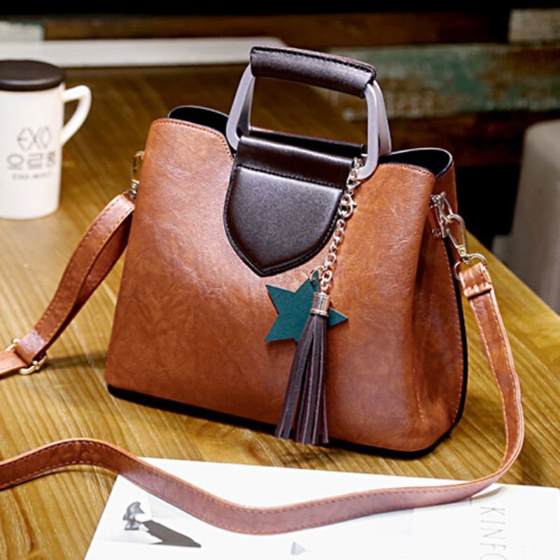 Women Oil Wax Leather Crossbody Bag Kabelka Hardware Handle