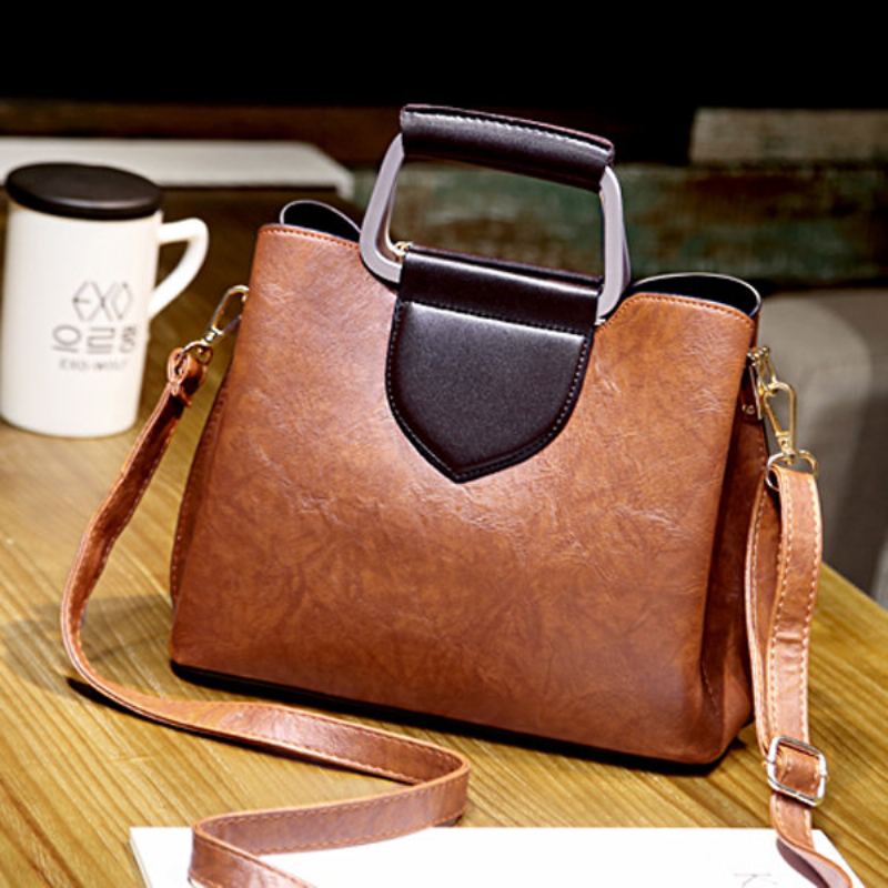 Women Oil Wax Leather Crossbody Bag Kabelka Hardware Handle