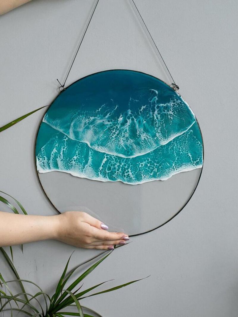 1 Pc Kulatá Akrylová Dekorace Ocean Wave Home Decoration Wall Art Závěs Na Stěnu