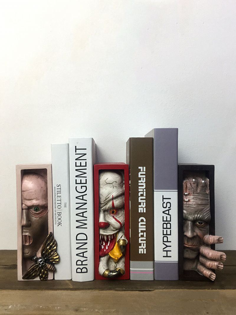 1 Pc Monster Bookends Lebka Dekor Figurky Socha Ďábla Horor Vykukující Na Polici Lidská Tvář Pryskyřice Domácí Dekorace Řemesla