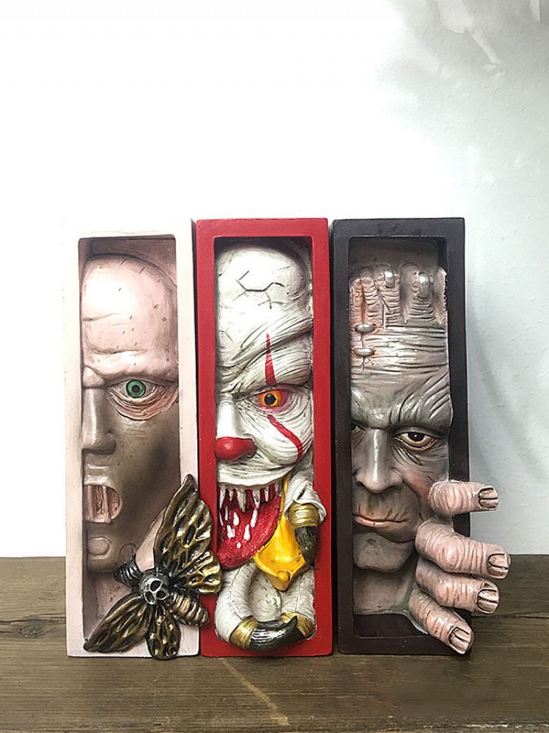 1 Pc Monster Bookends Lebka Dekor Figurky Socha Ďábla Horor Vykukující Na Polici Lidská Tvář Pryskyřice Domácí Dekorace Řemesla