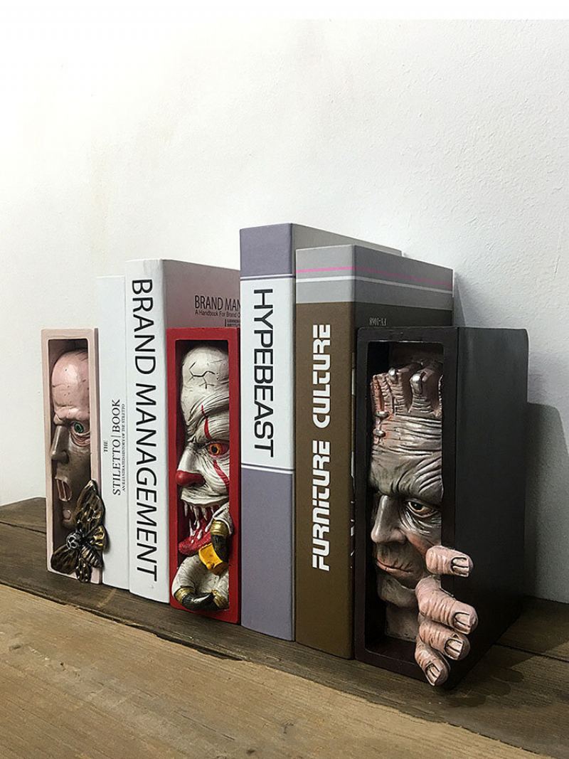 1 Pc Monster Bookends Lebka Dekor Figurky Socha Ďábla Horor Vykukující Na Polici Lidská Tvář Pryskyřice Domácí Dekorace Řemesla