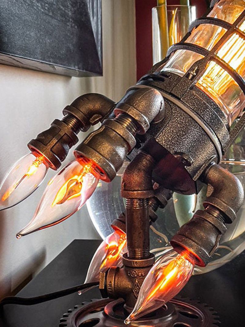 1 Pc Vintage Steampunk Rocket Lamp Cool Led Stolní Noční Lampa Domácí Kancelář Dekorace Řemesla Den Otců