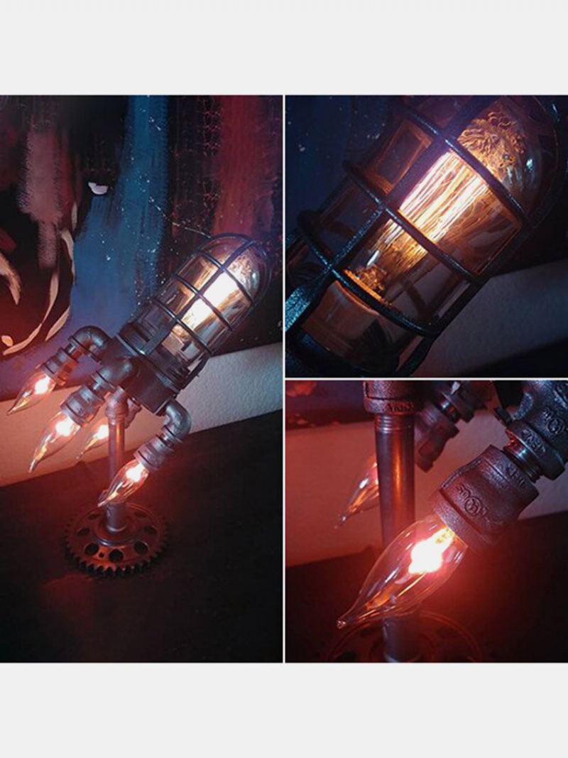 1 Pc Vintage Steampunk Rocket Lamp Cool Led Stolní Noční Lampa Domácí Kancelář Dekorace Řemesla Den Otců