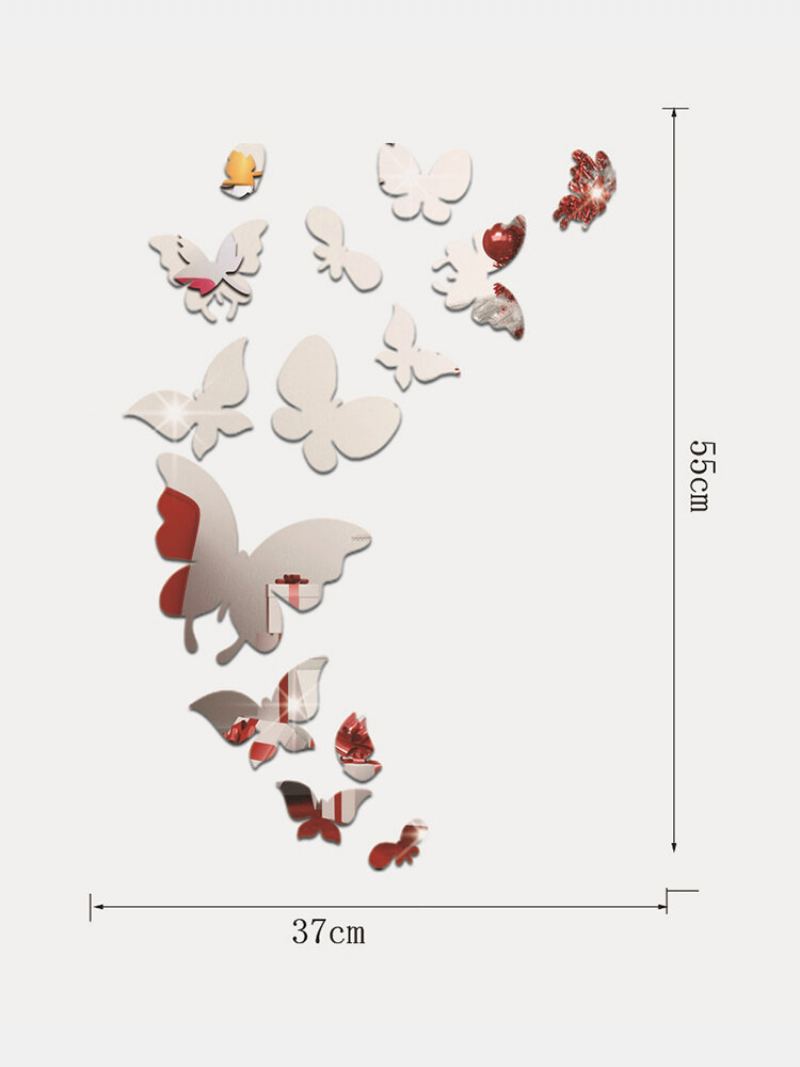 14ks Akrylový 3d Motýlí Vzor Samolepící Odnímatelná Samolepka Na Zeď Se Zrcadlem