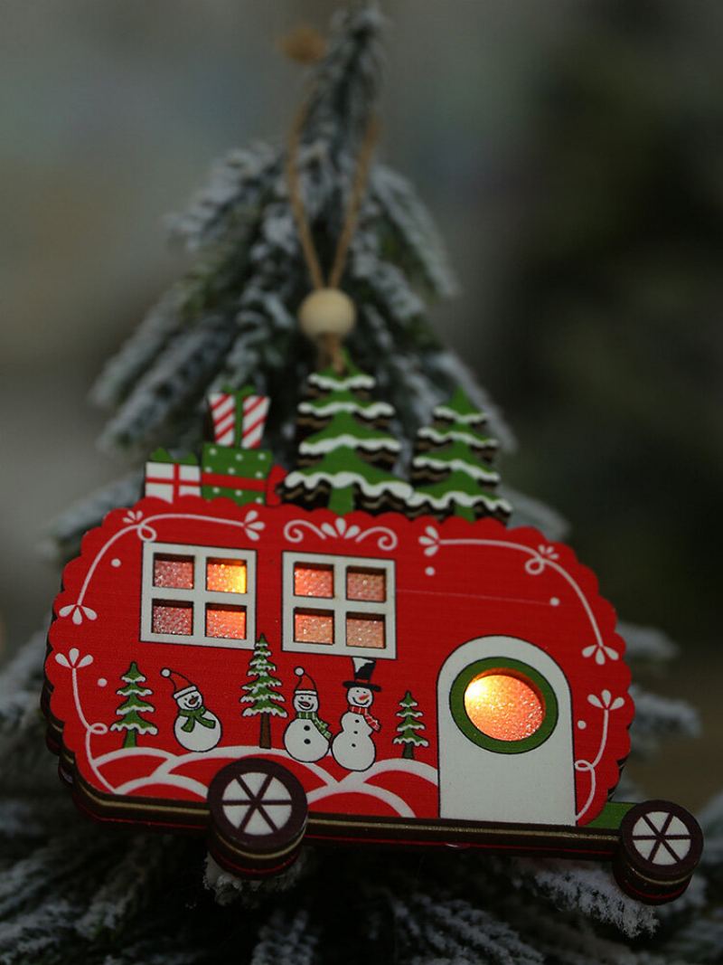 1ks Vánoční Ozdoby Se Světlými Dutými Dřevěnými Přívěsky Creative Car Small Tree Ornaments