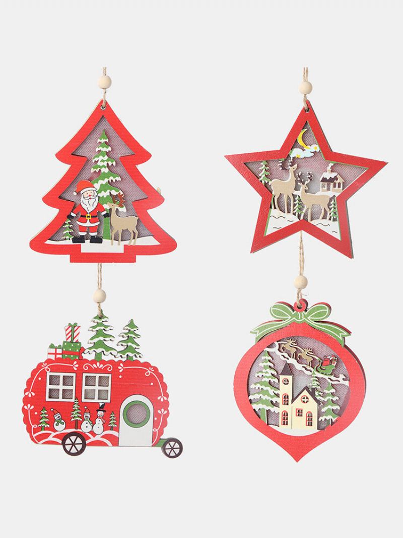 1ks Vánoční Ozdoby Se Světlými Dutými Dřevěnými Přívěsky Creative Car Small Tree Ornaments