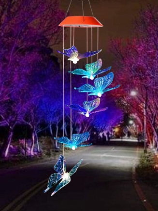 1pc Led Solární Energie Butterfly Wind Chime Barva Měnící Noční Světlo Lampa Domácí Zahrada Dvůr Dekorace