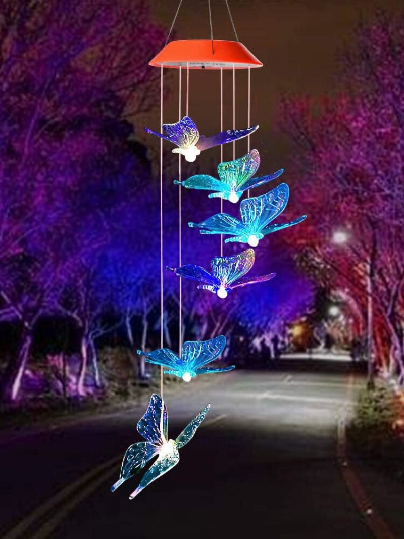 1pc Led Solární Energie Butterfly Wind Chime Barva Měnící Noční Světlo Lampa Domácí Zahrada Dvůr Dekorace