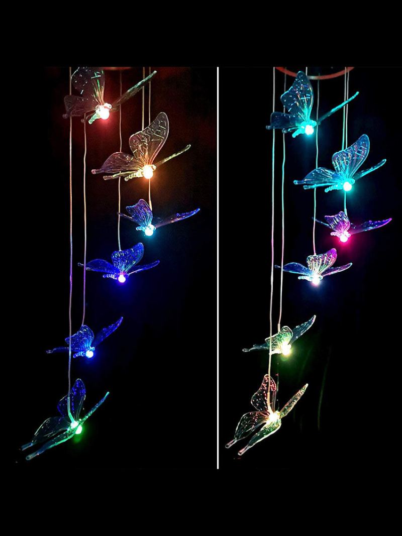 1pc Led Solární Energie Butterfly Wind Chime Barva Měnící Noční Světlo Lampa Domácí Zahrada Dvůr Dekorace