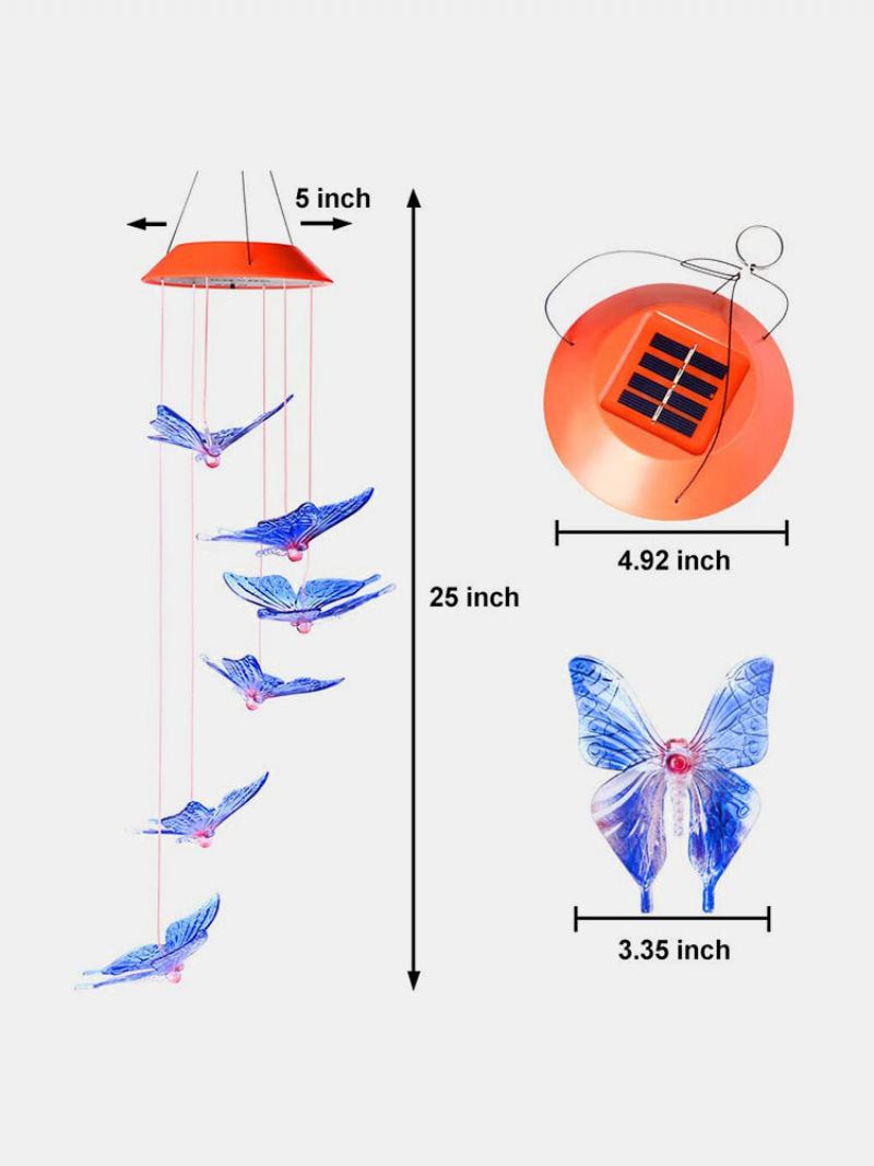 1pc Led Solární Energie Butterfly Wind Chime Barva Měnící Noční Světlo Lampa Domácí Zahrada Dvůr Dekorace