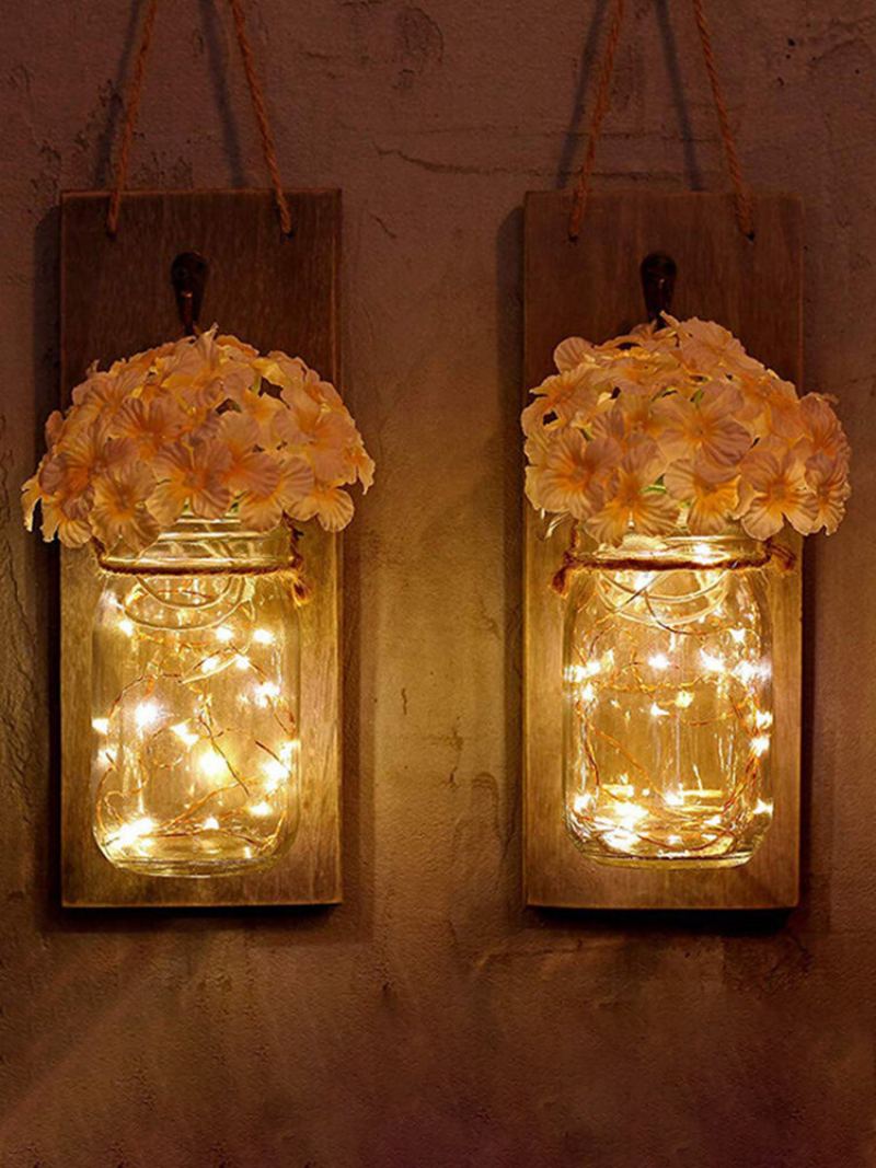 2ks Mason Jar Flower Light S 6hodinovým Časovačem Led Pohádkovými Světly A Květinami Rustikální Domácí Dekorace