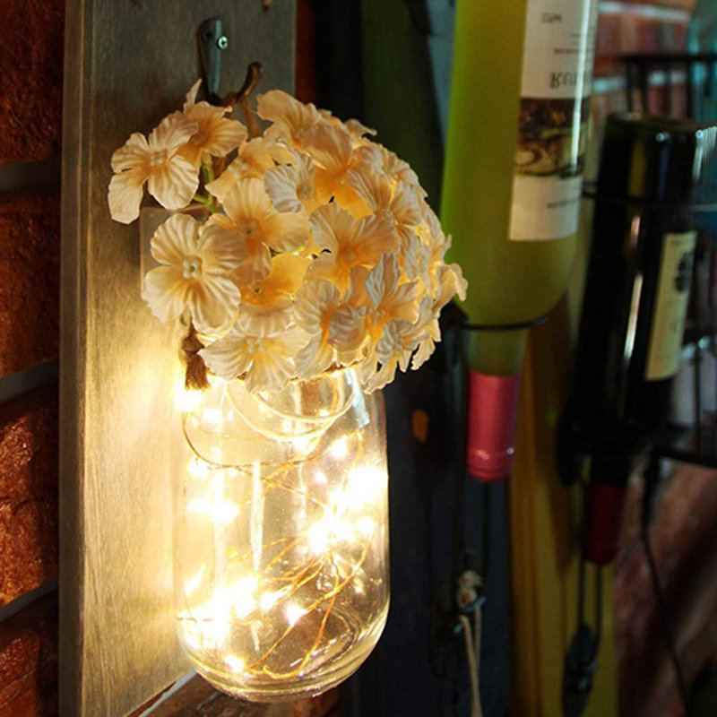 2ks Mason Jar Flower Light S 6hodinovým Časovačem Led Pohádkovými Světly A Květinami Rustikální Domácí Dekorace