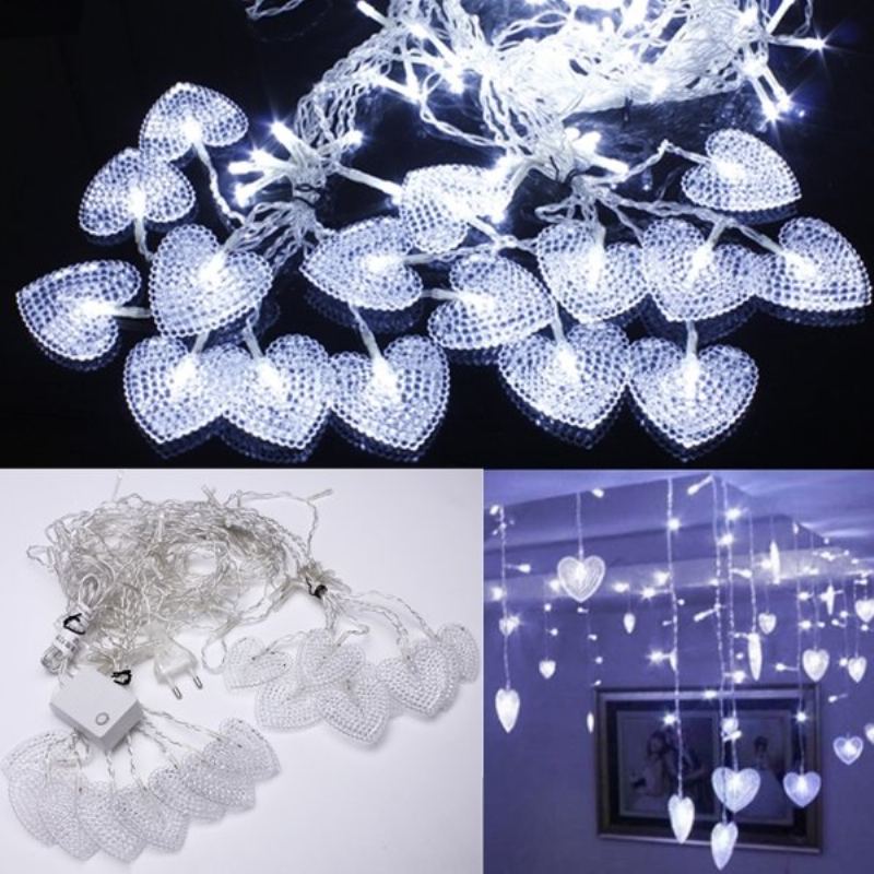 2m White 16 Hearts 104 Led String Fairy Holiday Lights For Party Vánoční Nástěnná Lampa Home Deco