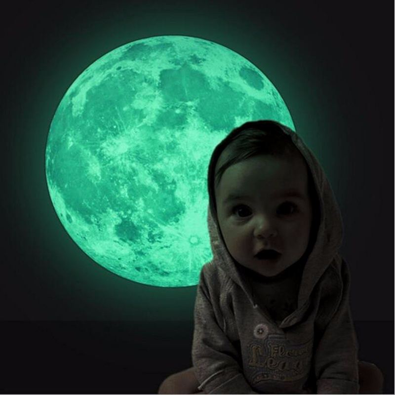 30cm Noční Osvětlení Moon Luminous Stickers Pvc Home Sticker Dětská Výzdoba Herny Vánoční Dárek