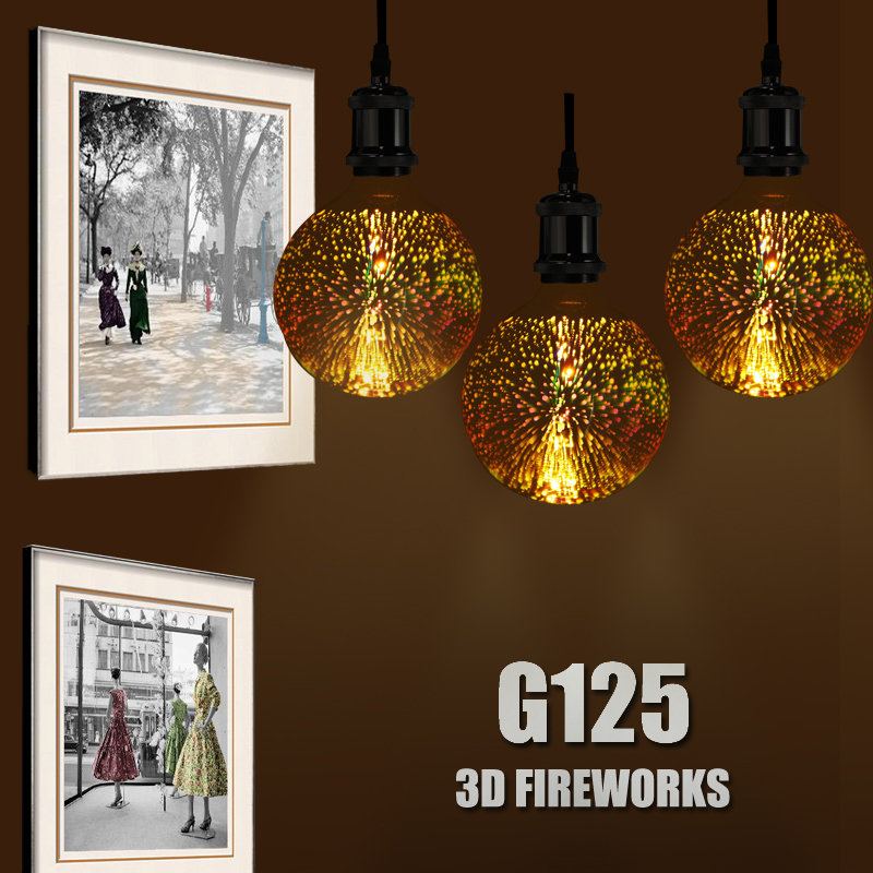 3d Fireworks E27 G125 Led Retro Edison Dekor Skleněná Žárovka Light Lamp Ac85-265v Cafe Home Decor