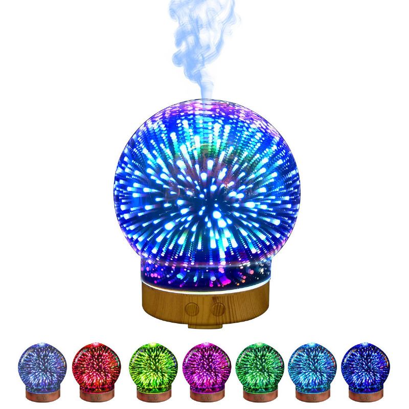 3d Fireworks Skleněný Aromaterapeutický Difuzér 100 Ml Cool Mist Zvlhčovač Barva Měnící Světlo Noc