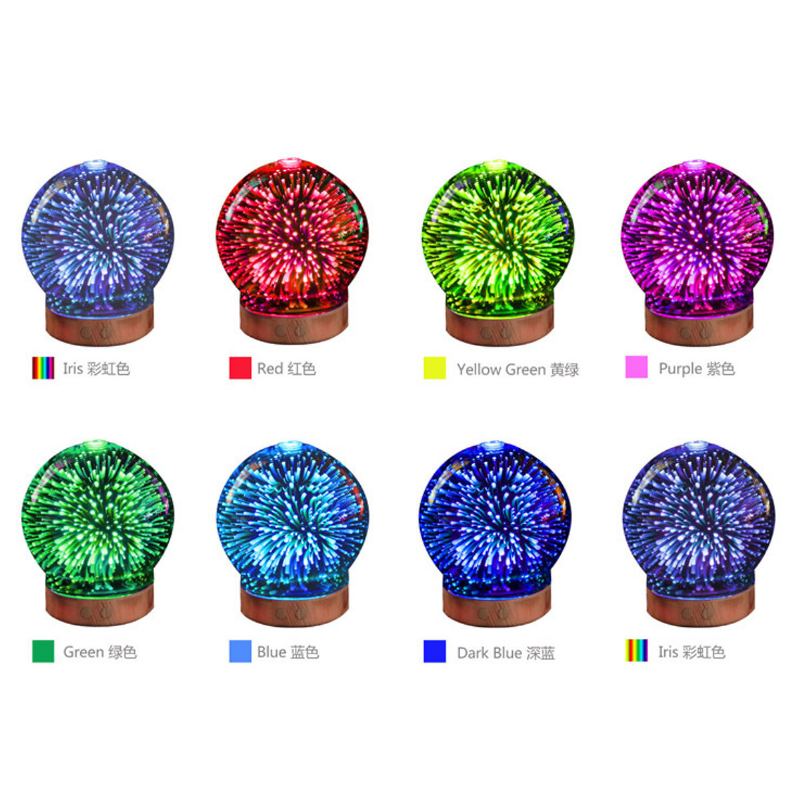 3d Fireworks Skleněný Aromaterapeutický Difuzér 100 Ml Cool Mist Zvlhčovač Barva Měnící Světlo Noc