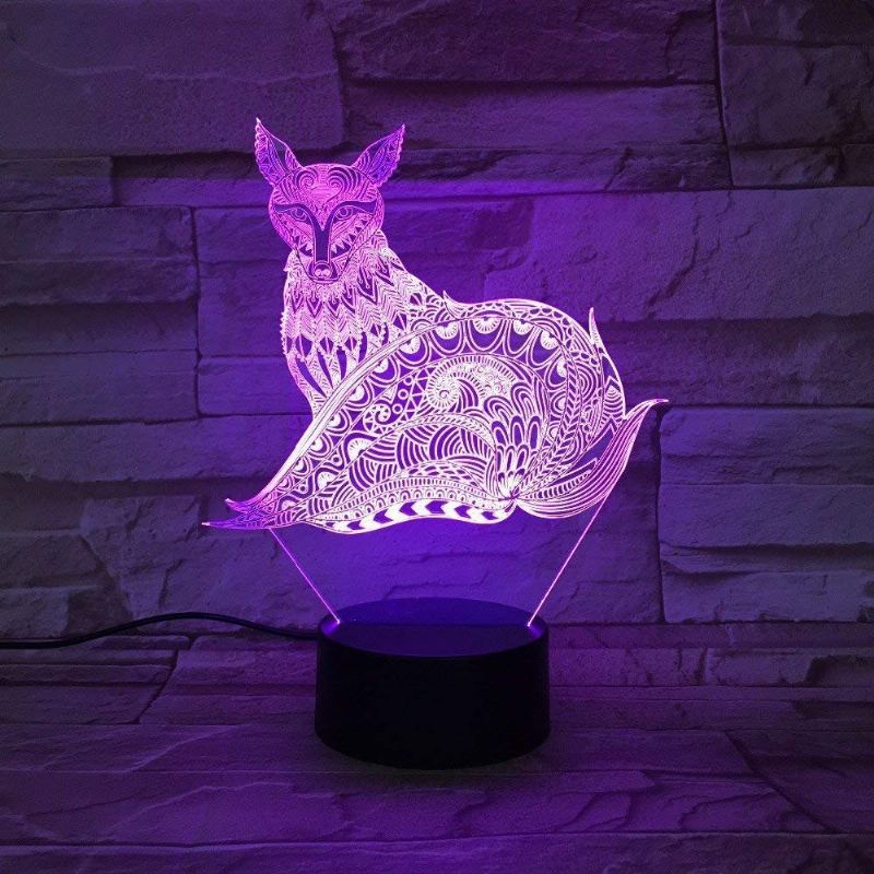 3d Fox Noční Světlo Stolní Lampy S Optickým Klamem 7 Světel Měnících Barvu Led Lampa