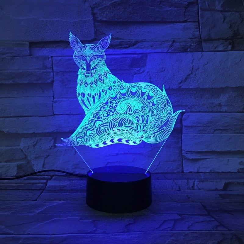 3d Fox Noční Světlo Stolní Lampy S Optickým Klamem 7 Světel Měnících Barvu Led Lampa