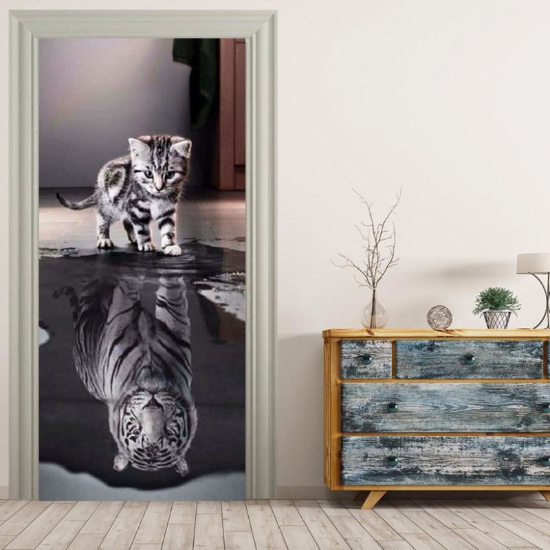 3d Samolepky Na Dvířka Pro Kočky Vinylová Samolepka Na Zeď Art Ložnice Vodotěsná Pvc Diy Home Decor