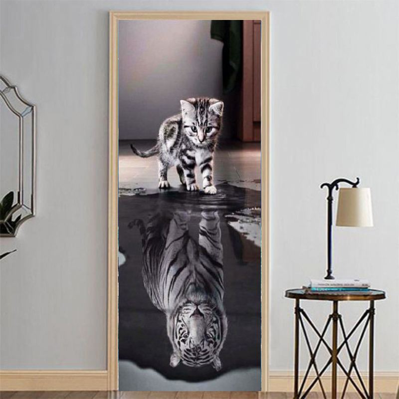 3d Samolepky Na Dvířka Pro Kočky Vinylová Samolepka Na Zeď Art Ložnice Vodotěsná Pvc Diy Home Decor