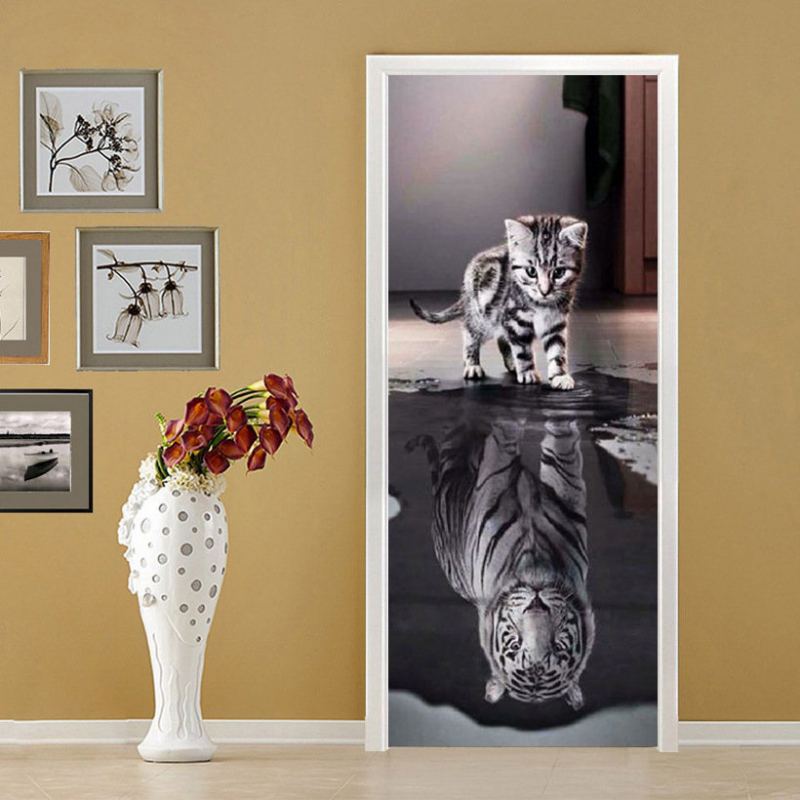 3d Samolepky Na Dvířka Pro Kočky Vinylová Samolepka Na Zeď Art Ložnice Vodotěsná Pvc Diy Home Decor