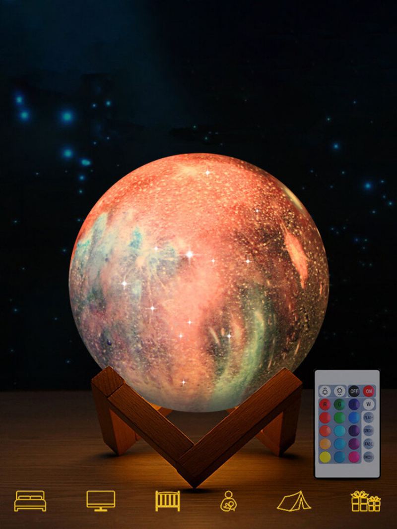 3d Tisk Moon Lamp Space Led Noční Světlo Dálkové Ovládání Usb Nabíjení Home Decor