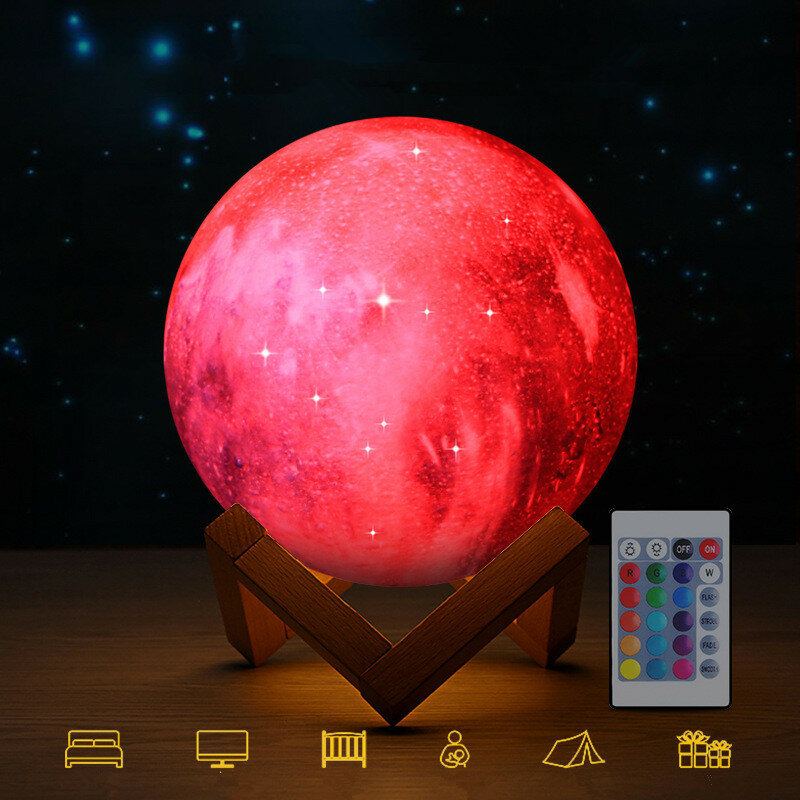 3d Tisk Moon Lamp Space Led Noční Světlo Dálkové Ovládání Usb Nabíjení Home Decor