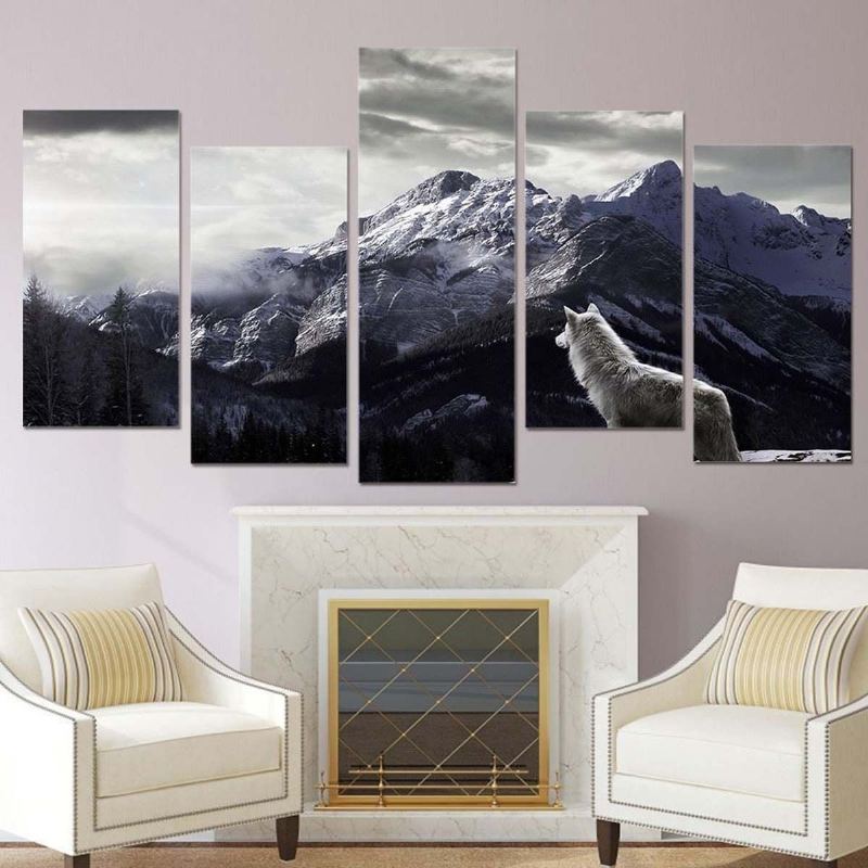 5 Ks Snow Mountain Plateau Wolf Nezarámované Obrazy Na Plátně Nástěnná Malba Art Home Decor