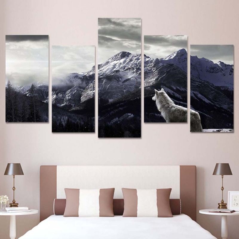 5 Ks Snow Mountain Plateau Wolf Nezarámované Obrazy Na Plátně Nástěnná Malba Art Home Decor