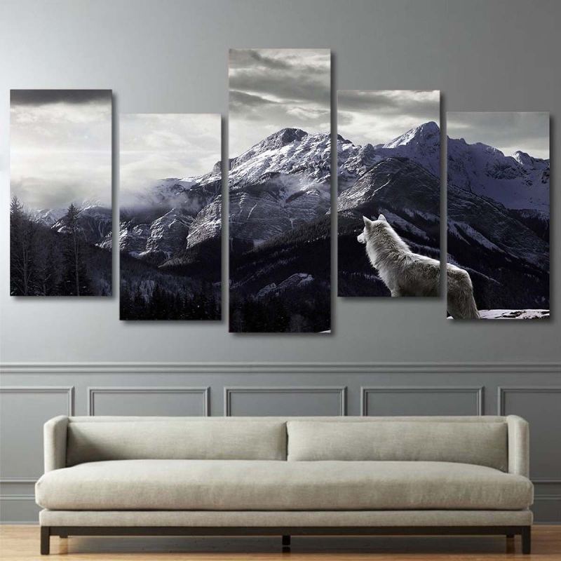 5 Ks Snow Mountain Plateau Wolf Nezarámované Obrazy Na Plátně Nástěnná Malba Art Home Decor