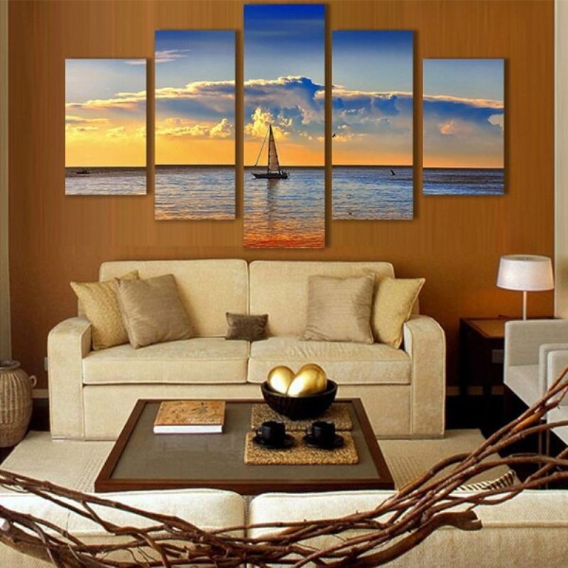 5ks Esthetic Dusk Sea Malovaná Dekorace Ložnice Wall Art Home Decor