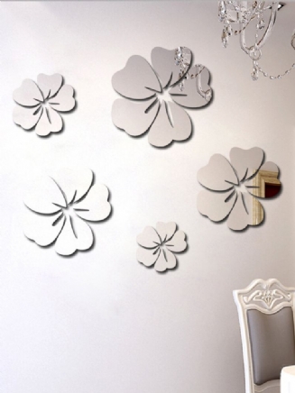 5ks Květinový Vzor Zrcadlová Nálepka Home Decor 3d Decal Art Diy Nástěnná Malba Pro Dekoraci Obývacího Pokoje Samolepící Pvc Plakát