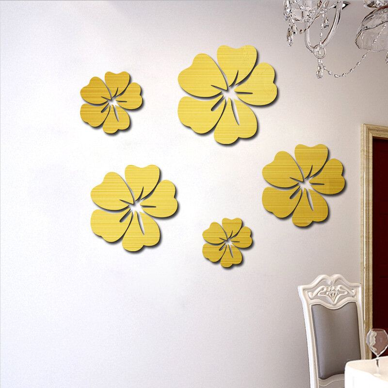 5ks Květinový Vzor Zrcadlová Nálepka Home Decor 3d Decal Art Diy Nástěnná Malba Pro Dekoraci Obývacího Pokoje Samolepící Pvc Plakát