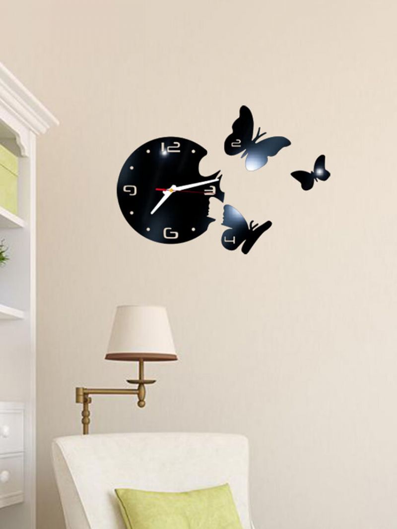 Akrylové Zrcadlové Samolepky Nástěnné Hodiny Moderní Design Víla Butterfly 3d Diy Duvar Saati Pro Dívku Dárek Do Obývacího Pokoje Domácí Dekorace