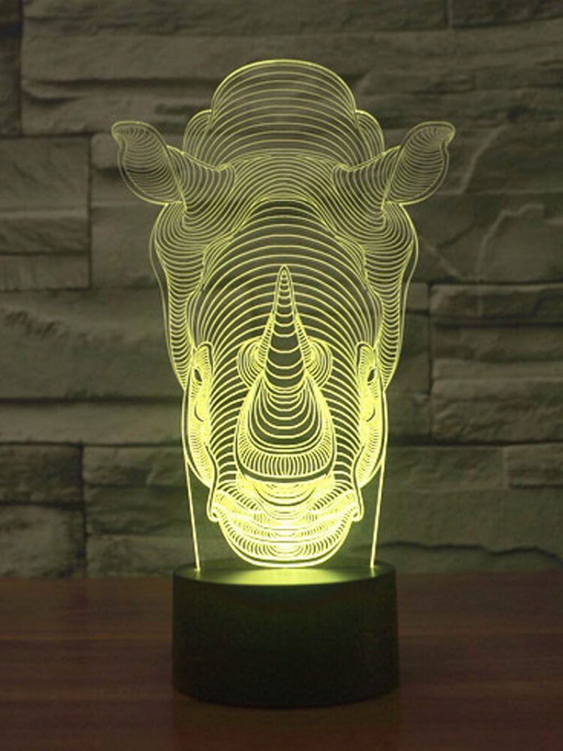 Animals Rhino 3d Led Illusion Night Light 7 Změna Barvy Dotykový Spínač Stolní Lampa Domácí Kancelář