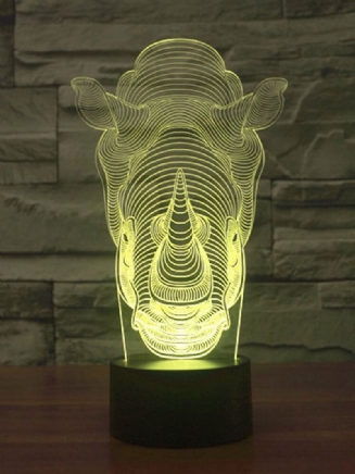 Animals Rhino 3d Led Illusion Night Light 7 Změna Barvy Dotykový Spínač Stolní Lampa Domácí Kancelář