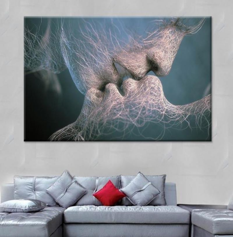 Blue Love Kiss Abstraktní Umění Malba Na Plátně Nástěnná Umělecká Obraz Tisk Home Decor