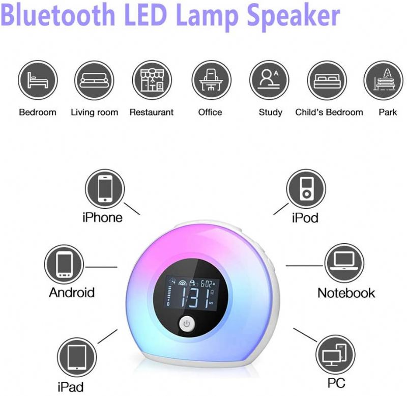 Bluetooth Stmívatelné Teplé Světlo A Barevné Stolní Lampa Budík Hudební Přehrávač