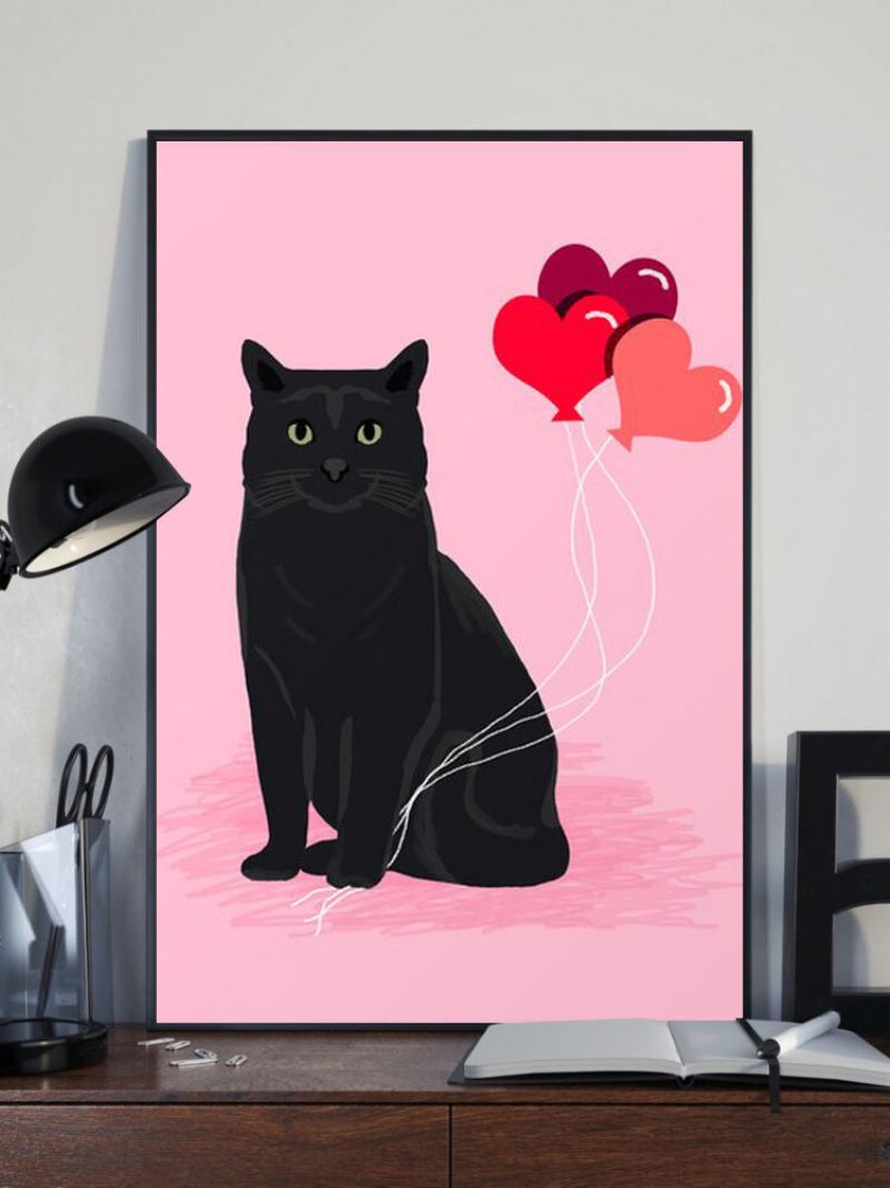 Černá Kočka A Růžový Balónový Vzor Malba Na Plátně Nezarámovaná Nástěnná Umělecká Plátna Obývací Pokoj Home Decor