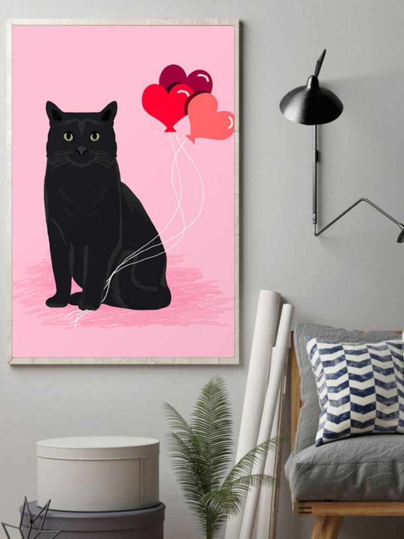 Černá Kočka A Růžový Balónový Vzor Malba Na Plátně Nezarámovaná Nástěnná Umělecká Plátna Obývací Pokoj Home Decor