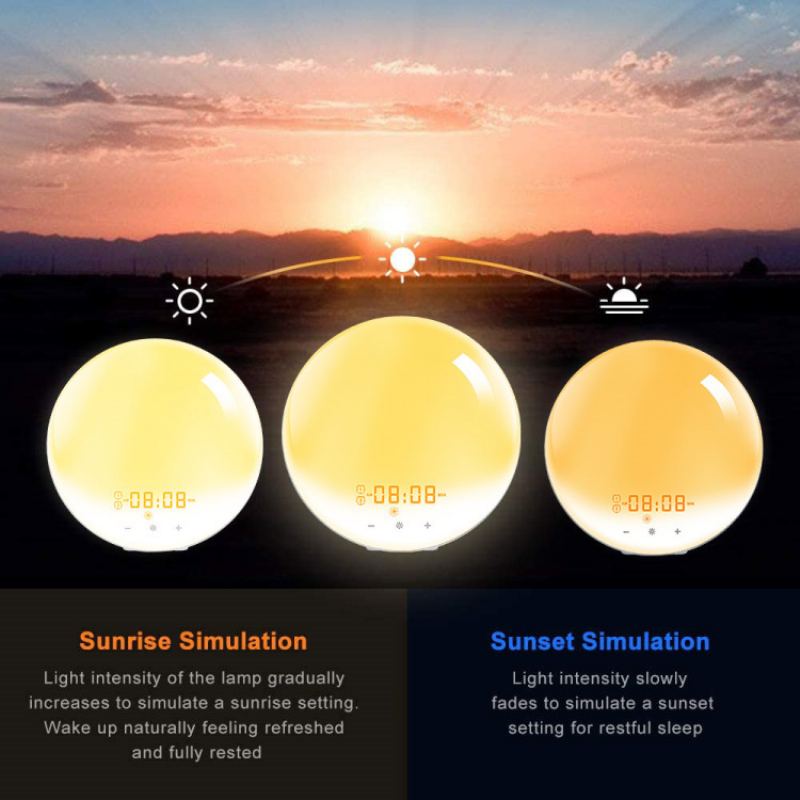 Digitální Budík Smart Wake Up Light Work Sunrise Se Simulací Přírodních Zvuků A Budíků Při Západu Slunce