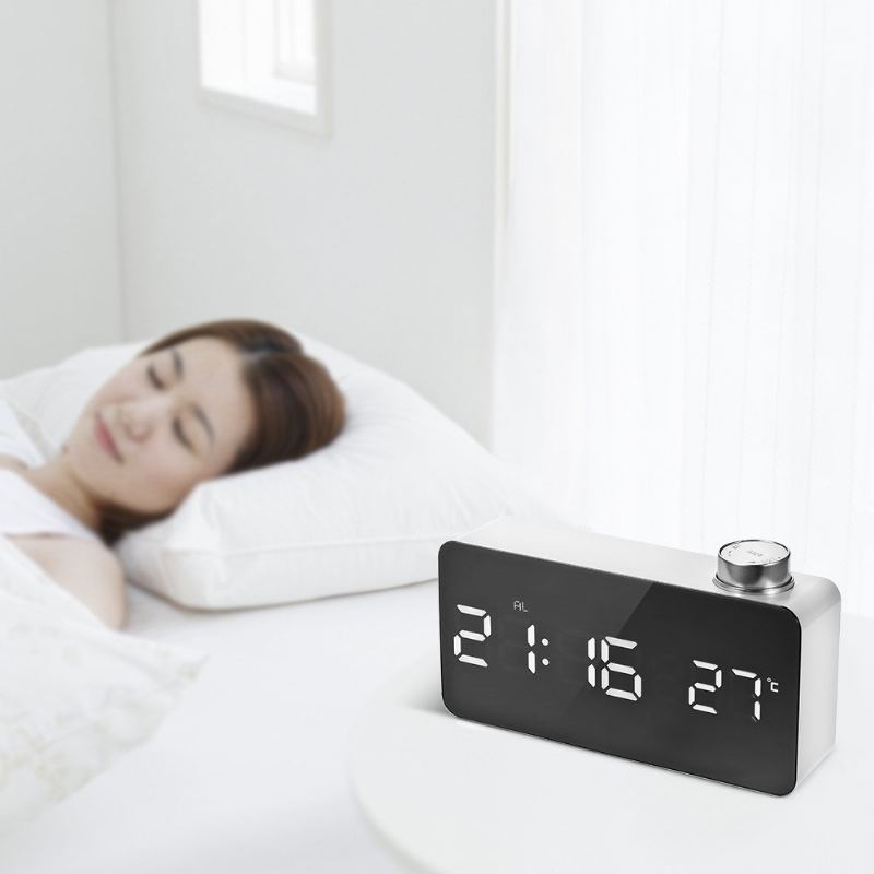 Digitální Led Zrcadlový Budík 12h/24h Displej Nastavitelný Jas Funkce Snooze