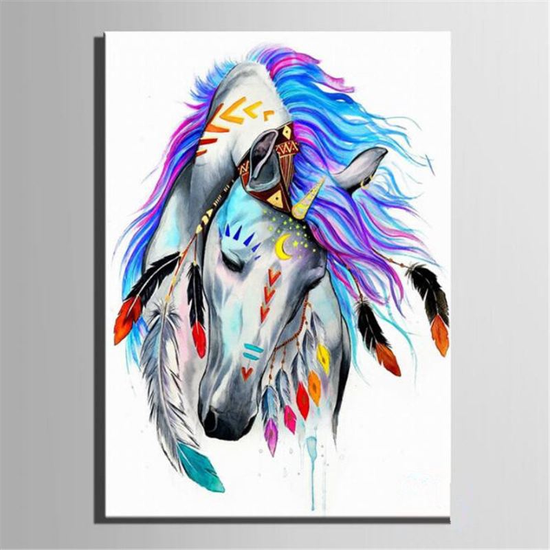 Diy Paint By Number Kit Olejomalba Indian Horse Wall Art Home Decor Framed/blessed