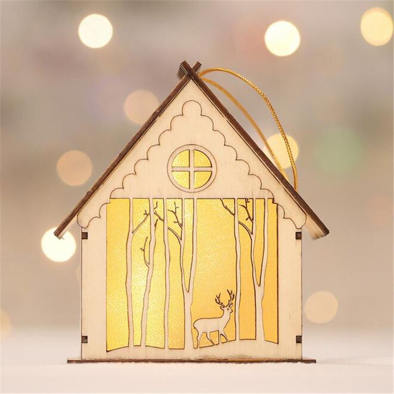 Dřevěný Santa Claus Sněhulák Elk Night Light Vánoční Dárek Závěsný Mini Domeček