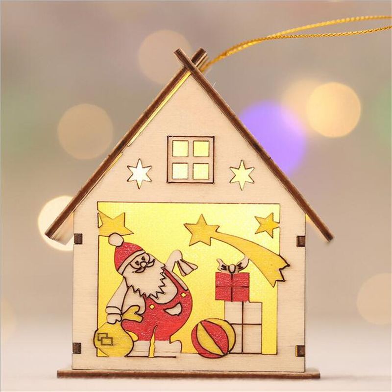 Dřevěný Santa Claus Sněhulák Elk Night Light Vánoční Dárek Závěsný Mini Domeček